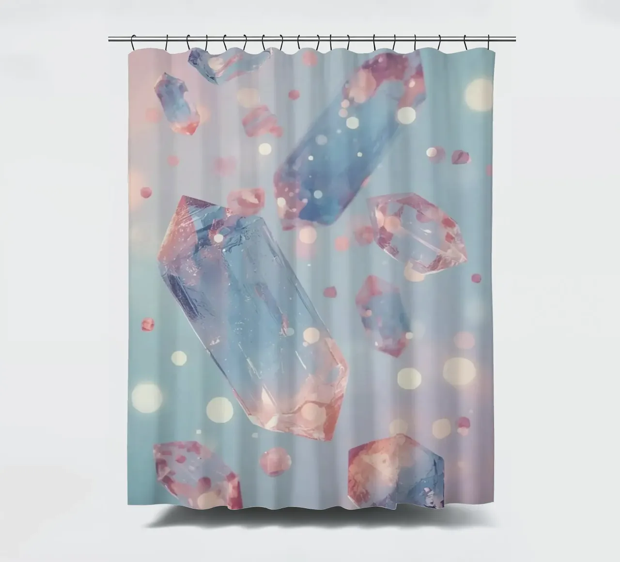 Floating crystals with bokeh background shower curtain by DesignDoodle