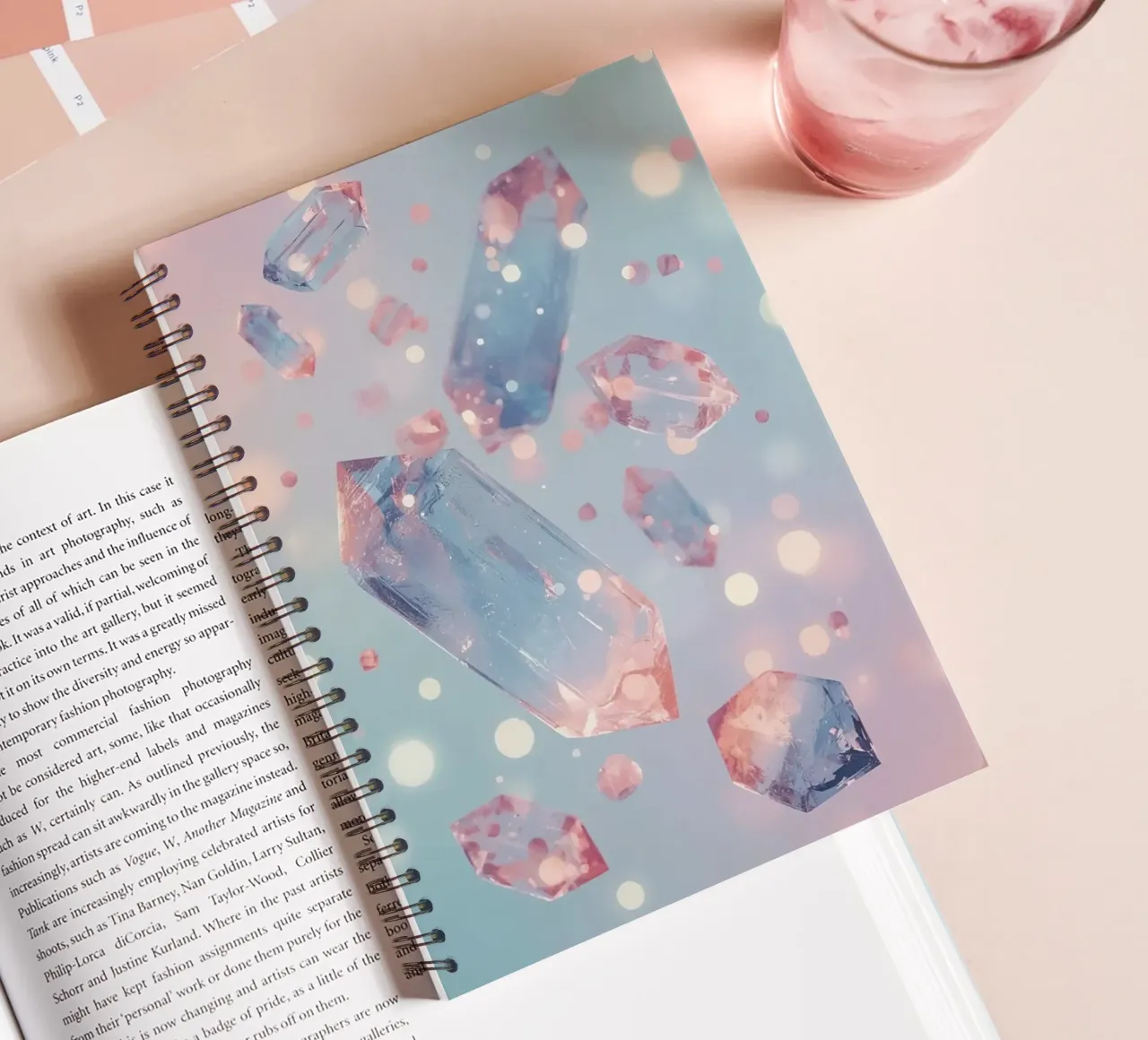Floating crystals with bokeh background spiral notebook by DesignDoodle