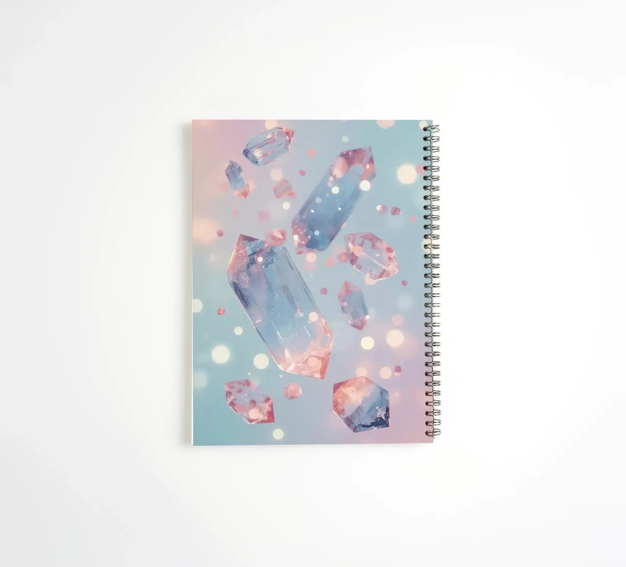 Floating crystals with bokeh background spiral notebook by DesignDoodle