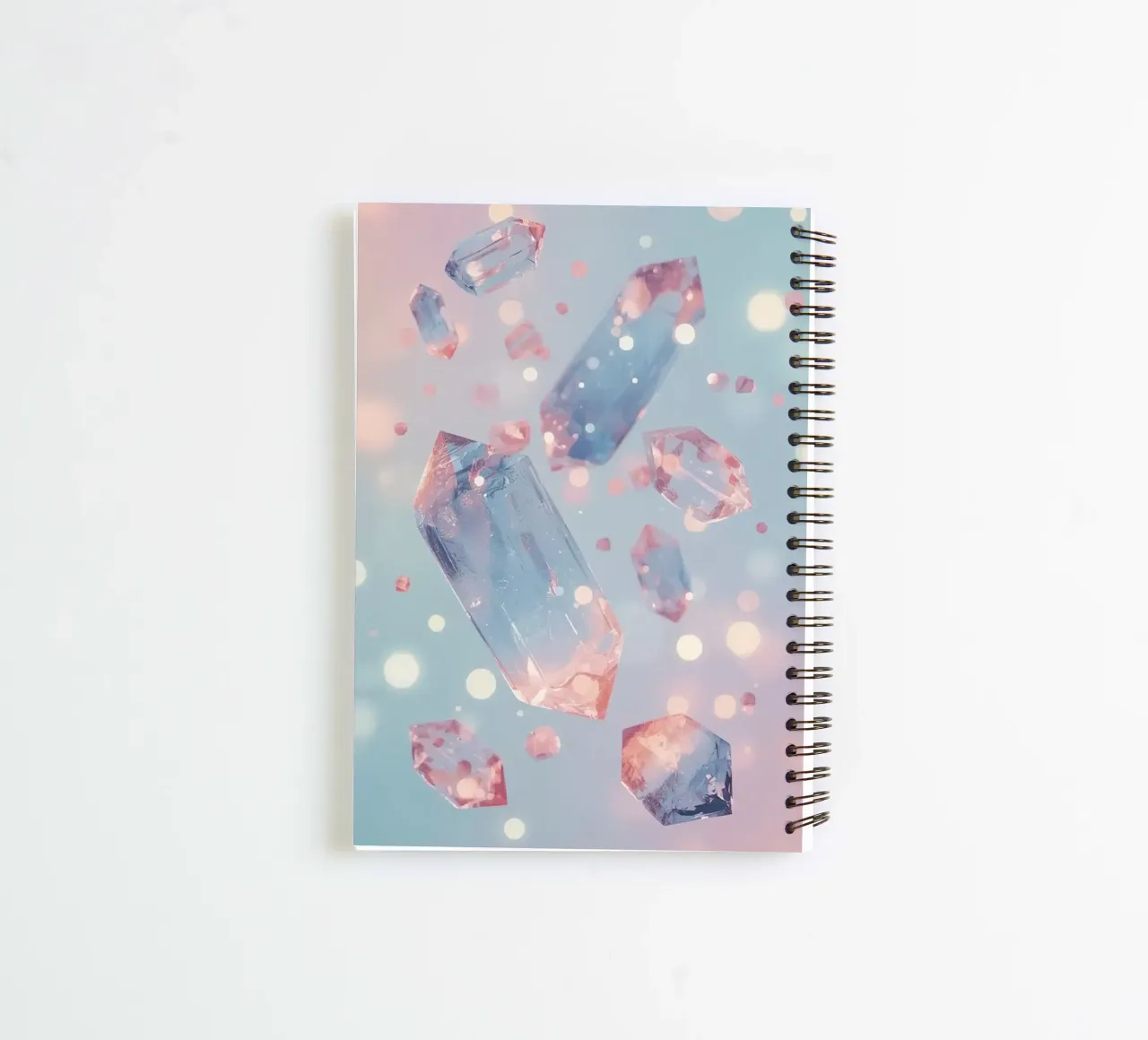 Floating crystals with bokeh background spiral notebook by DesignDoodle