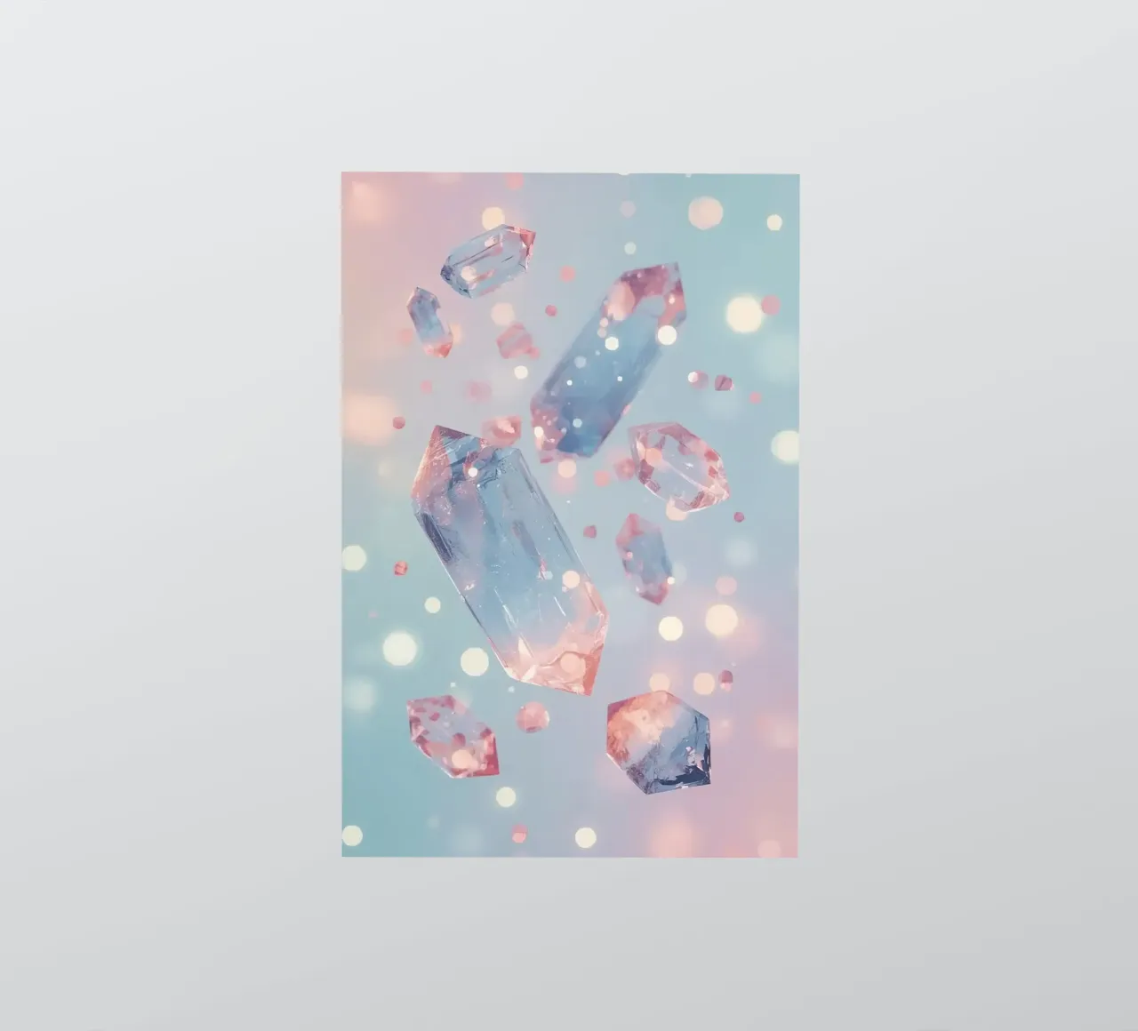 Floating crystals with bokeh background sticker by DesignDoodle