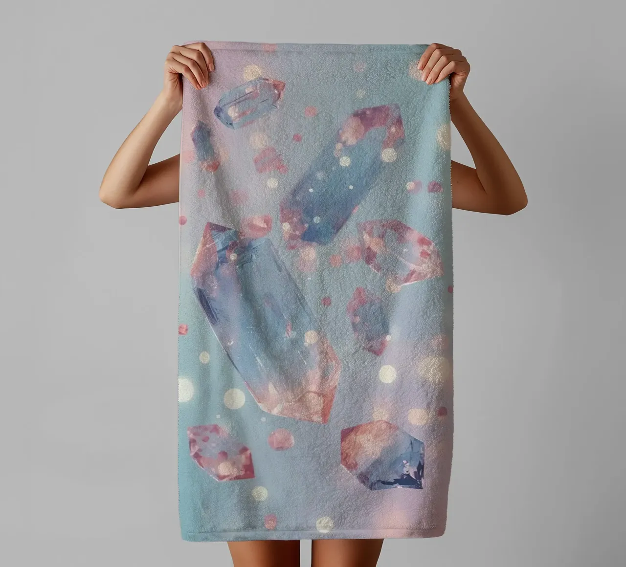 Floating crystals with bokeh background towel by DesignDoodle