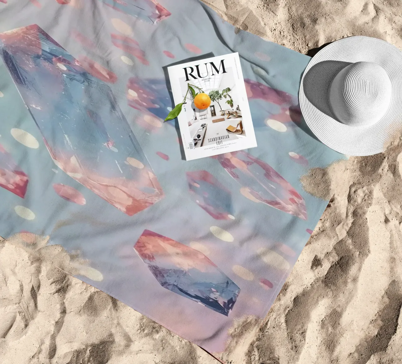 Floating crystals with bokeh background beach towel by DesignDoodle