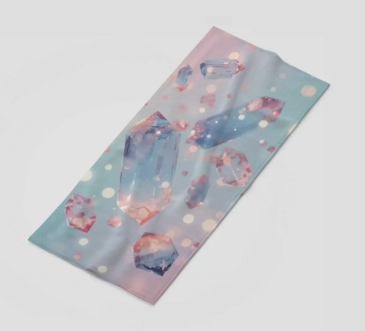 Floating crystals with bokeh background beach towel by DesignDoodle