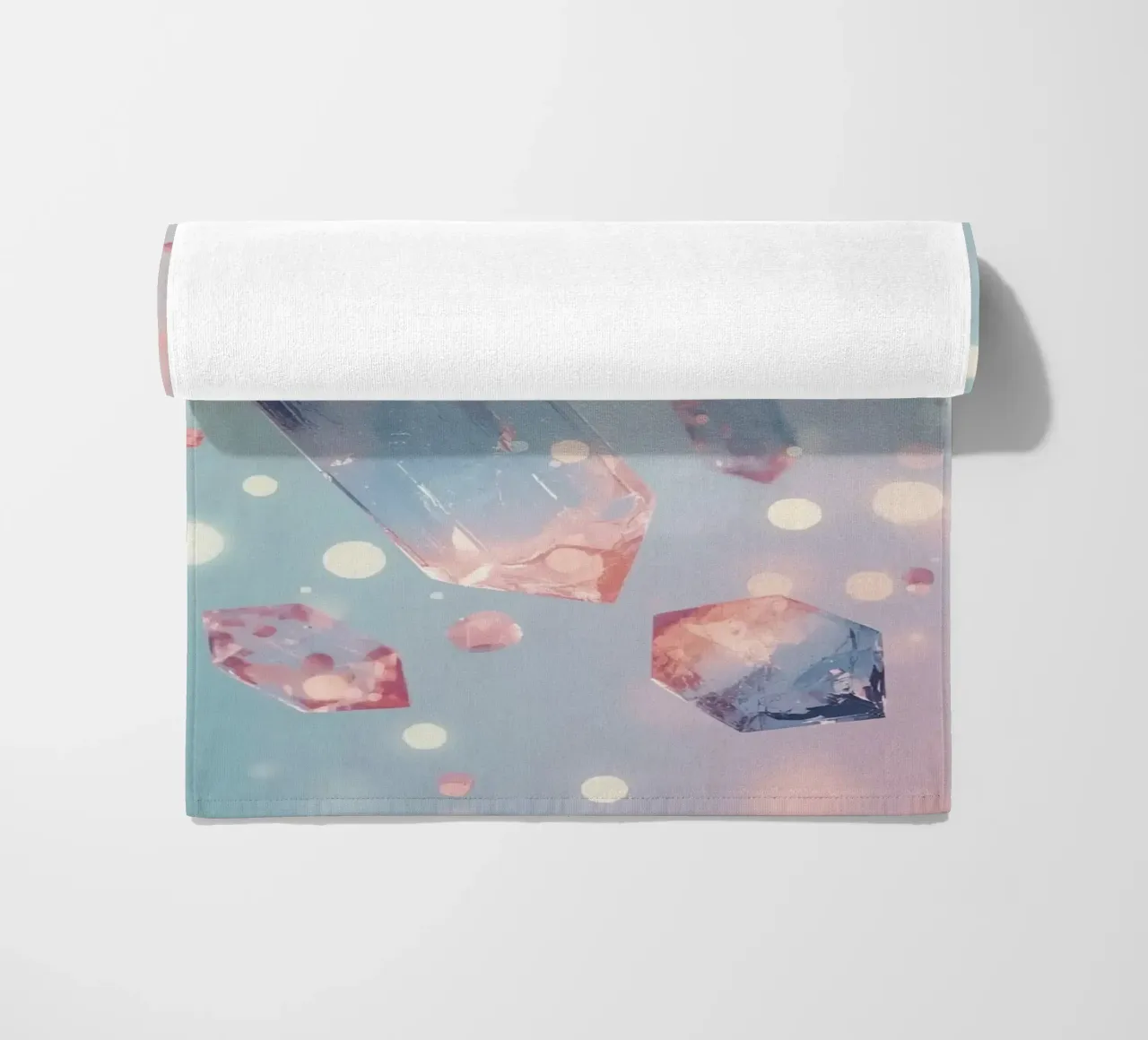 Floating crystals with bokeh background beach towel by DesignDoodle
