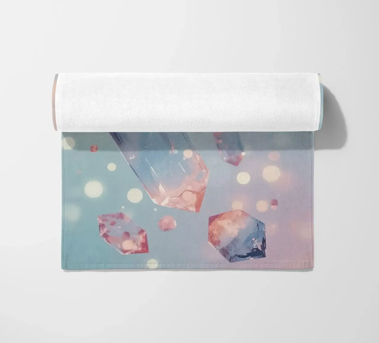 Floating crystals with bokeh background beach towel by DesignDoodle