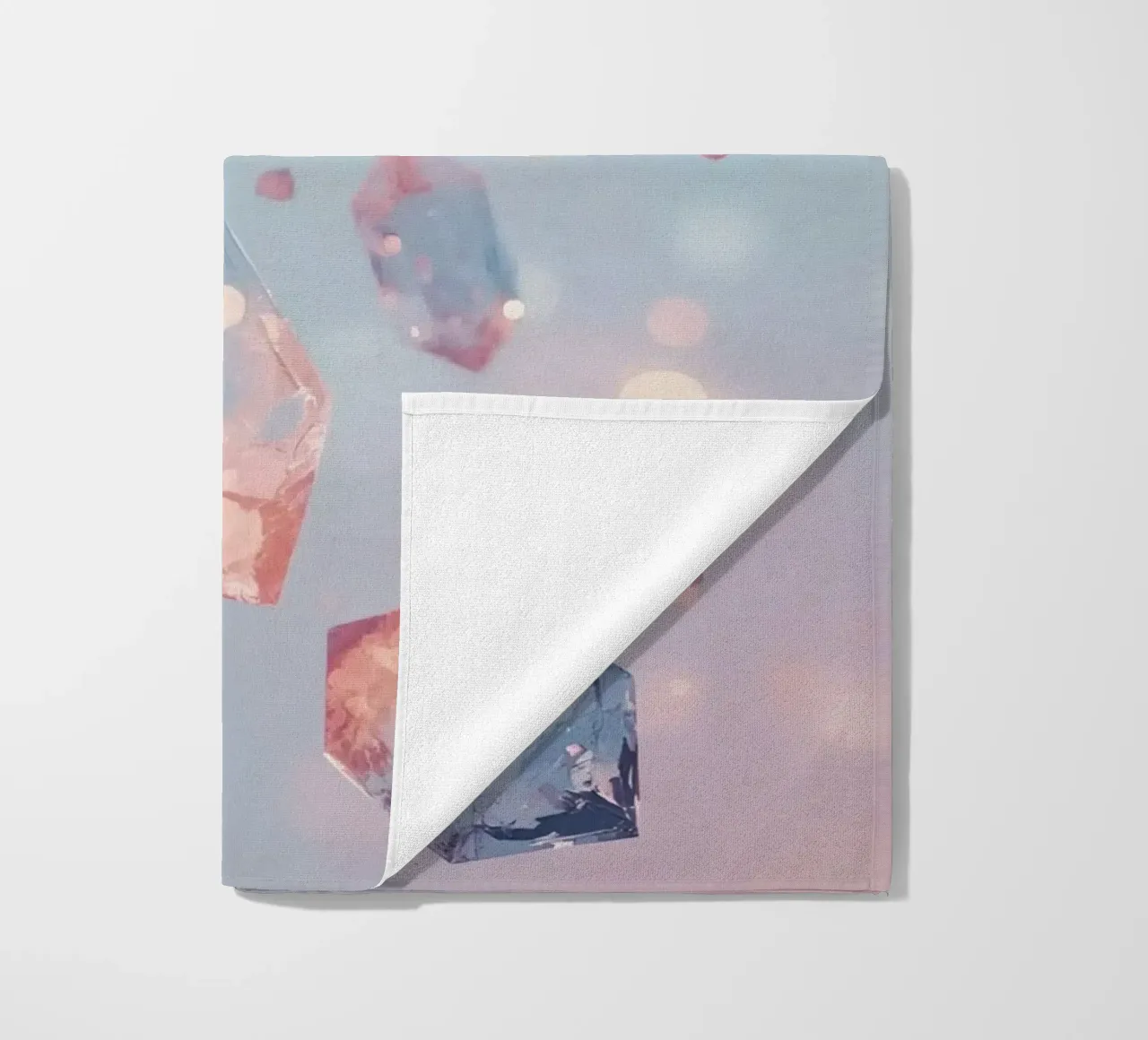 Floating crystals with bokeh background beach towel by DesignDoodle