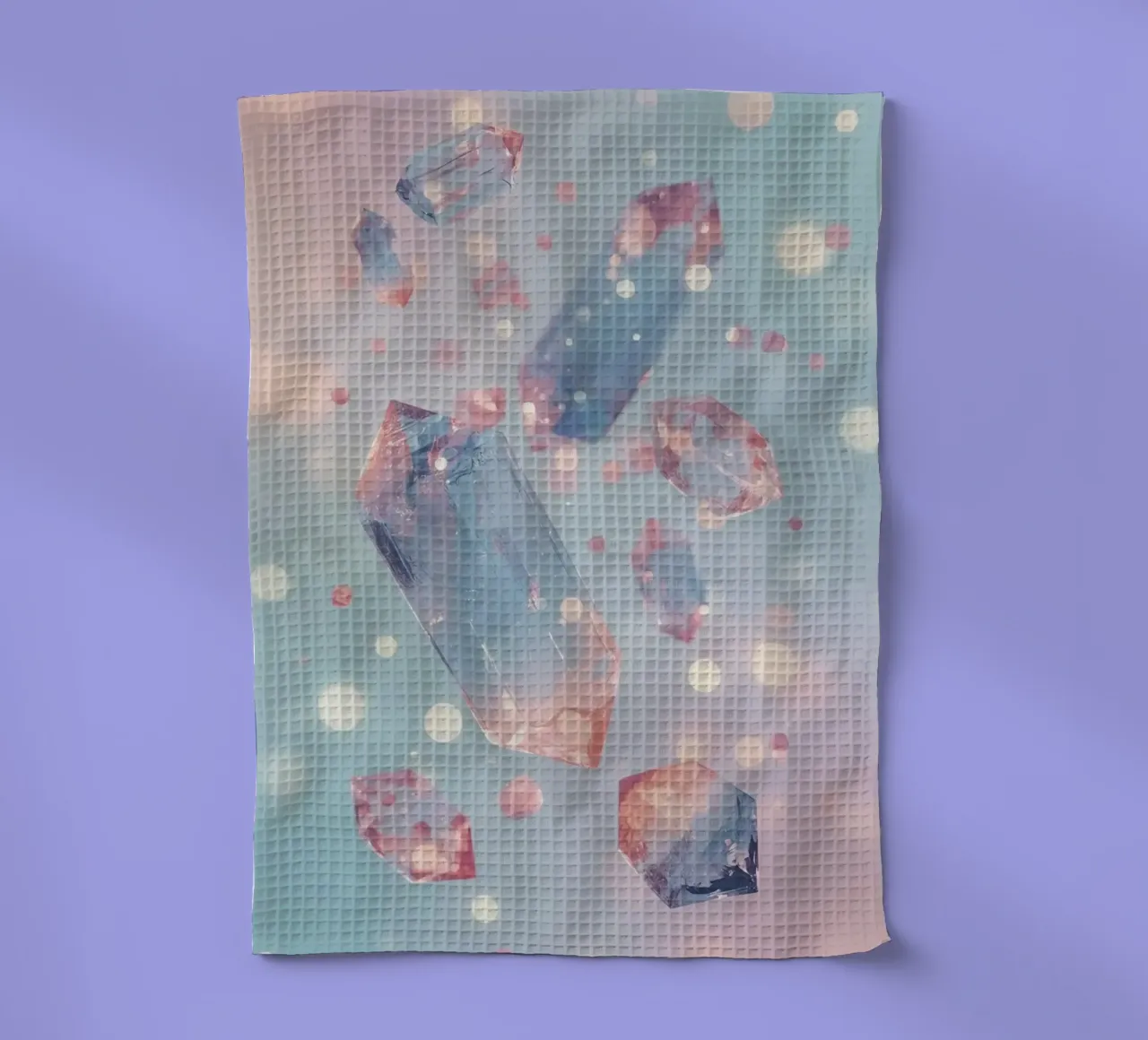 Floating crystals with bokeh background tea towel by DesignDoodle