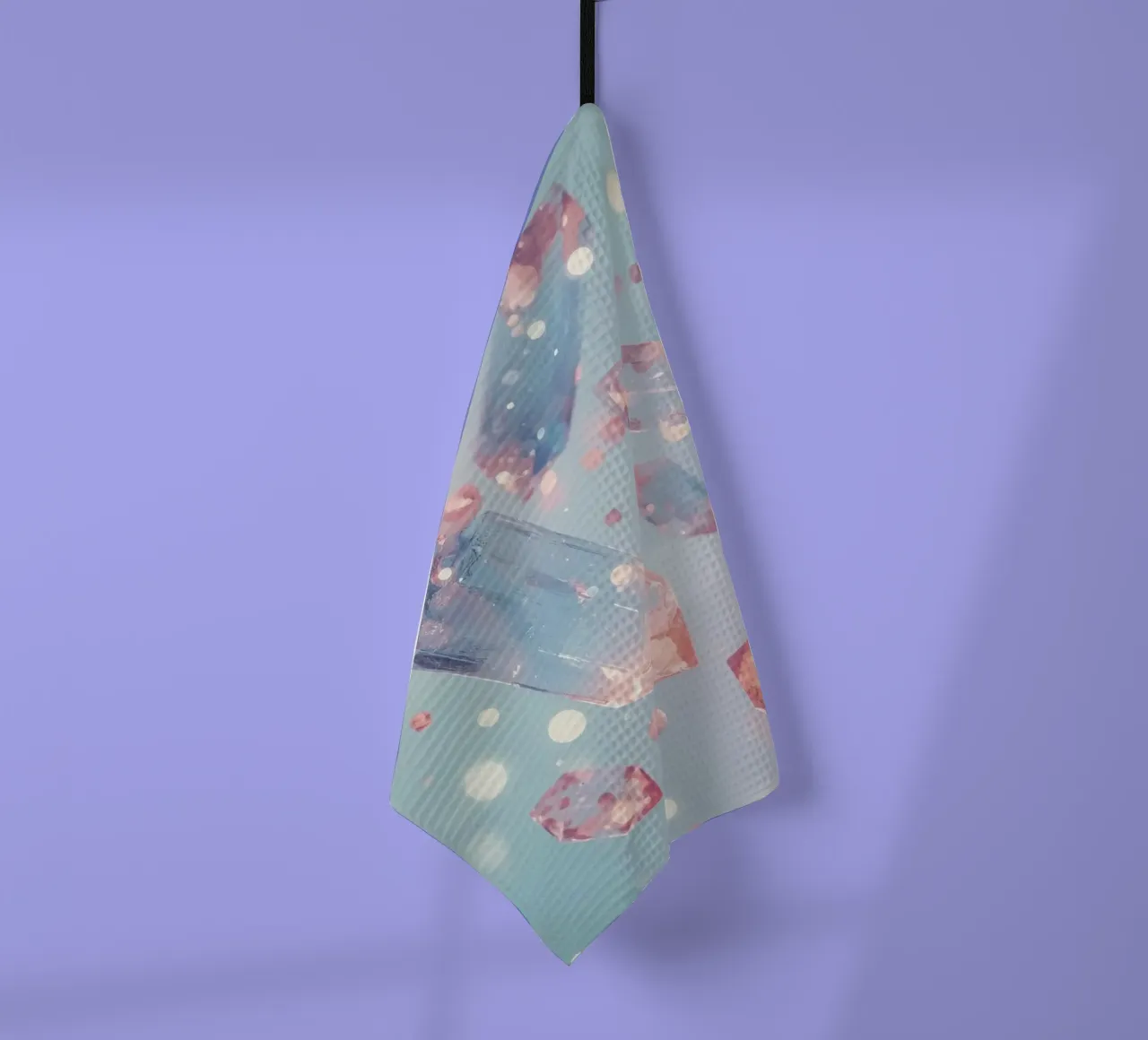 Floating crystals with bokeh background tea towel by DesignDoodle