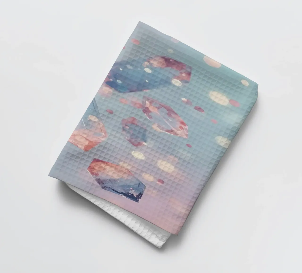 Floating crystals with bokeh background tea towel by DesignDoodle