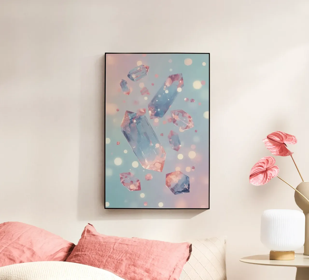 Cristalli galleggianti con sfondo bokeh plexiglass da DesignDoodle