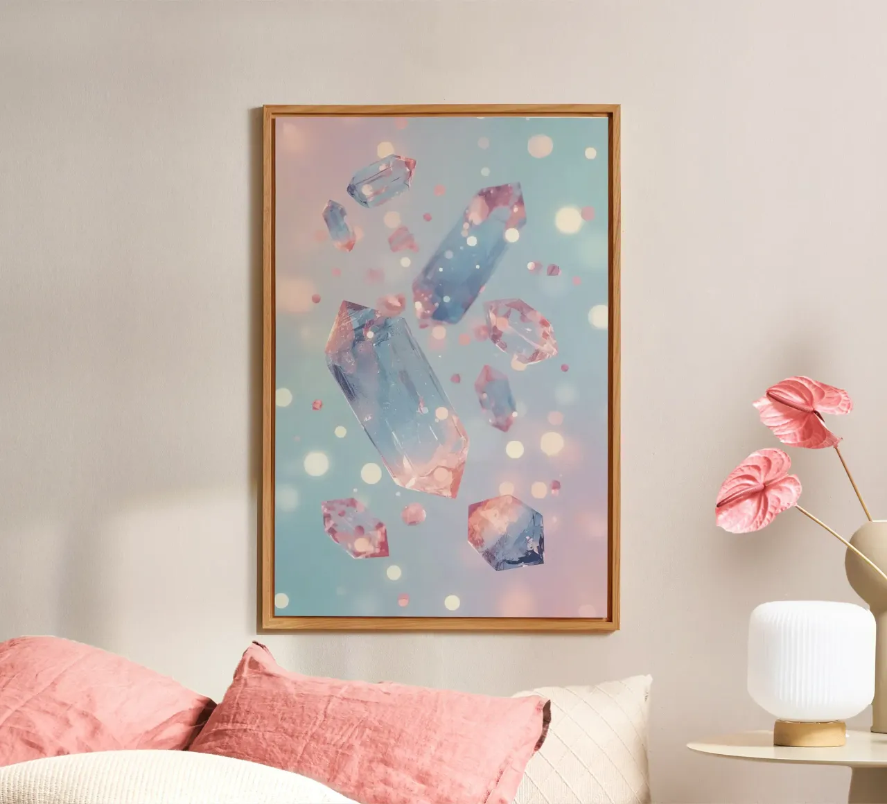 Floating crystals with bokeh background alu-dibond by DesignDoodle