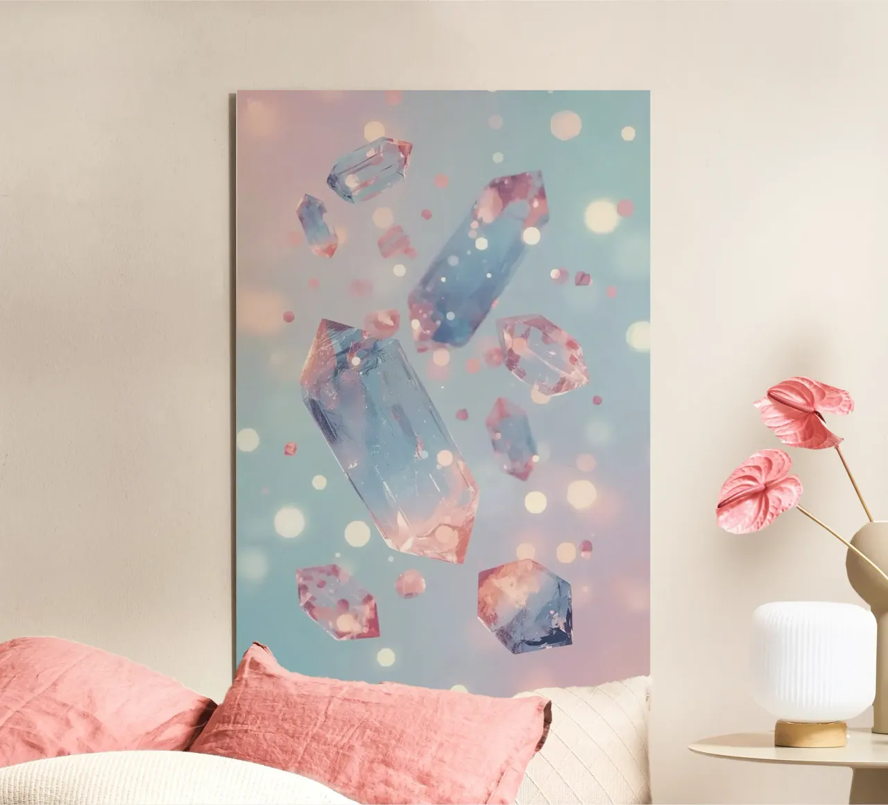 Floating crystals with bokeh background alu-dibond by DesignDoodle