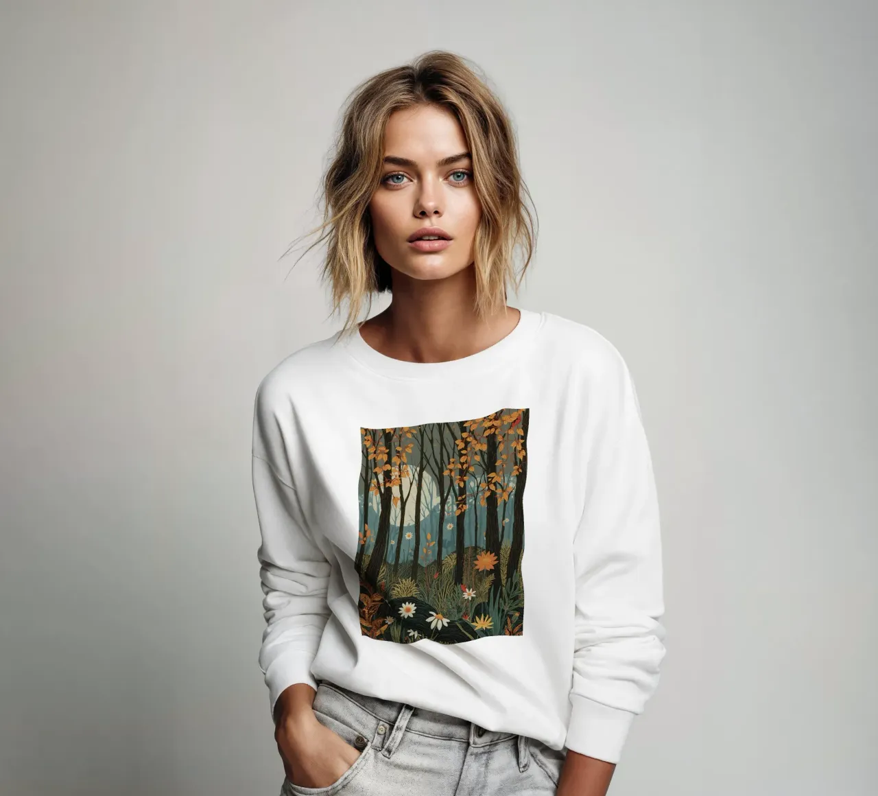 Scena di foresta con alberi, luna e fiori felpa da DesignDoodle