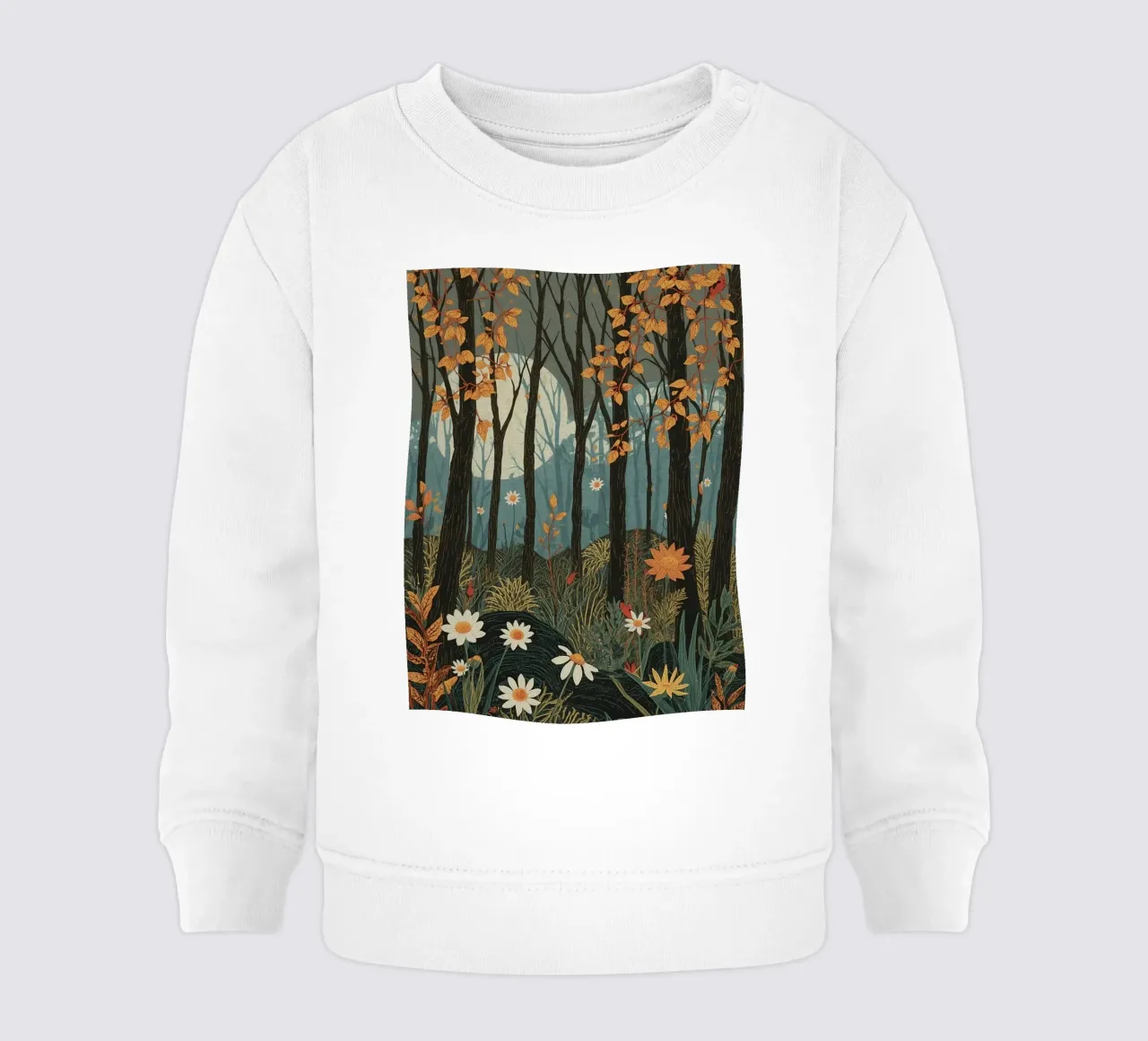 Scena di foresta con alberi, luna e fiori felpa neonato da DesignDoodle