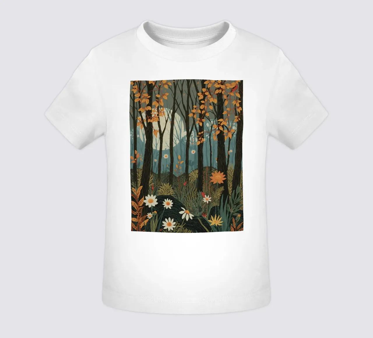 Scena di foresta con alberi, luna e fiori maglietta neonato da DesignDoodle