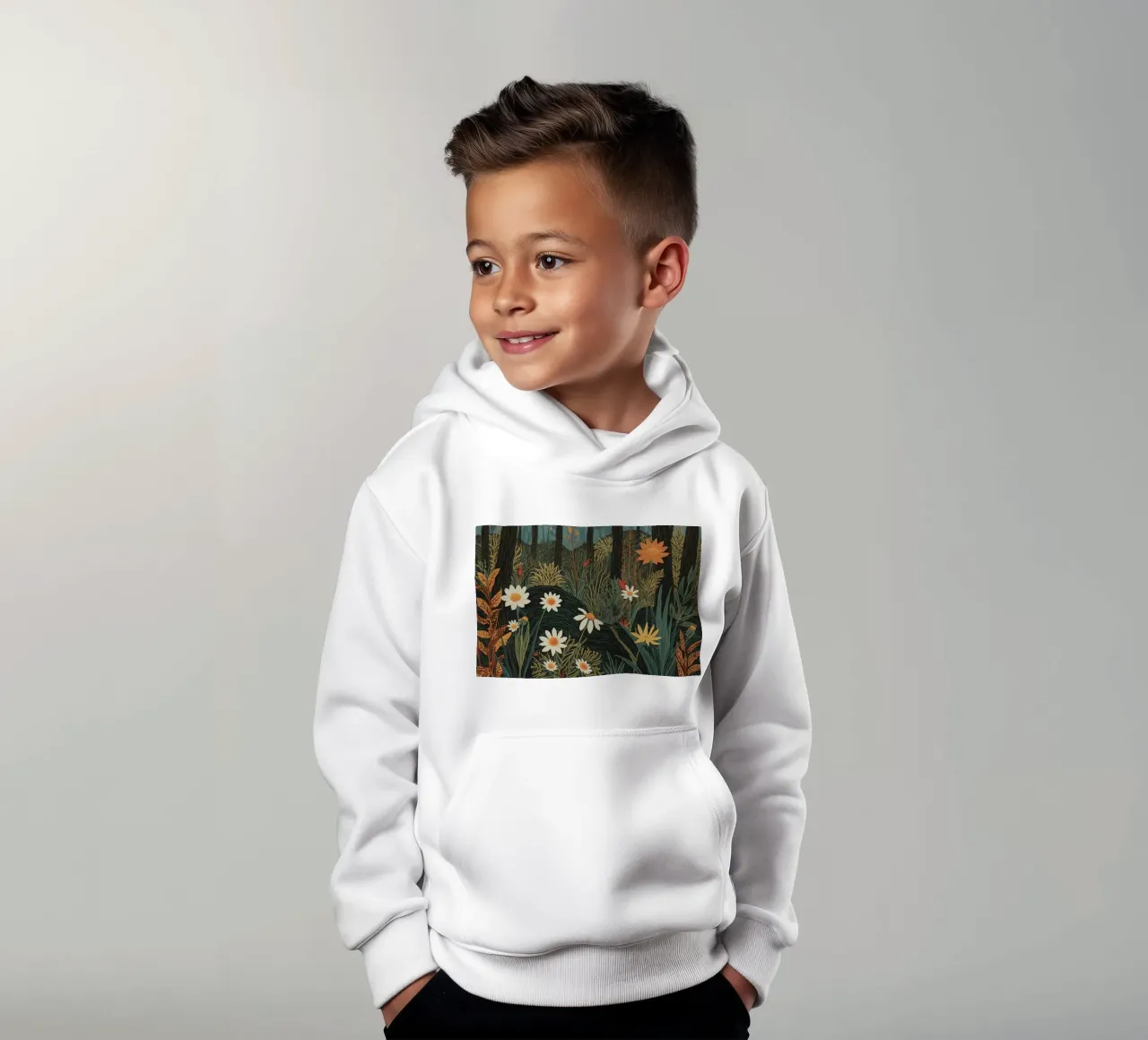 Scena di foresta con alberi, luna e fiori felpa bambino con cappuccio da DesignDoodle