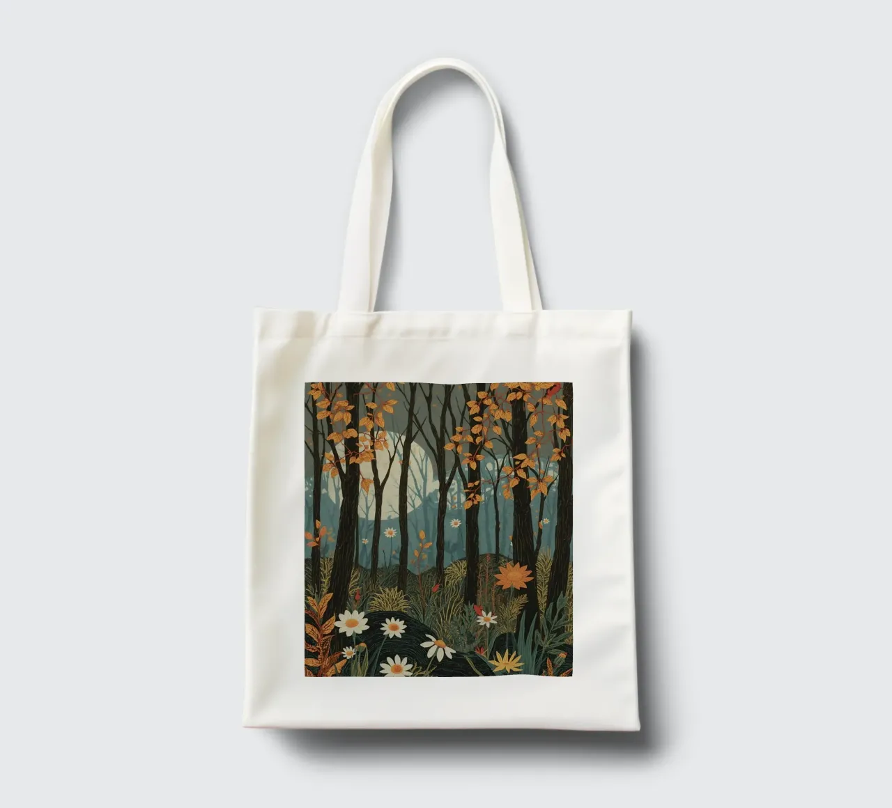 Scena di foresta con alberi, luna e fiori borsa in juta da DesignDoodle