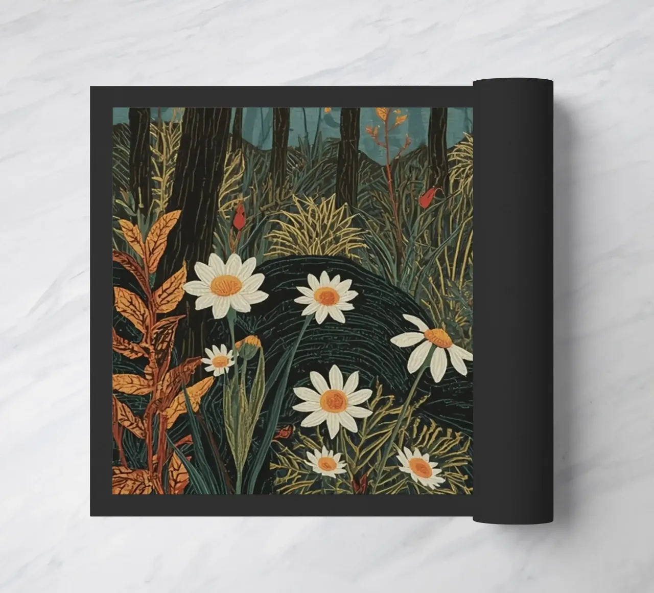 Scena di foresta con alberi, luna e fiori zerbino da DesignDoodle