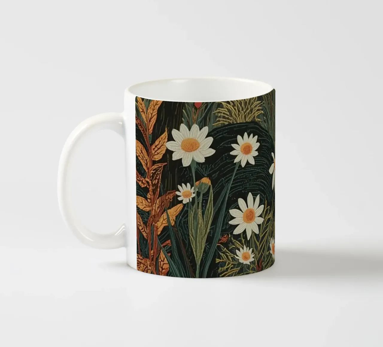 Scena di foresta con alberi, luna e fiori tazza in ceramica da DesignDoodle