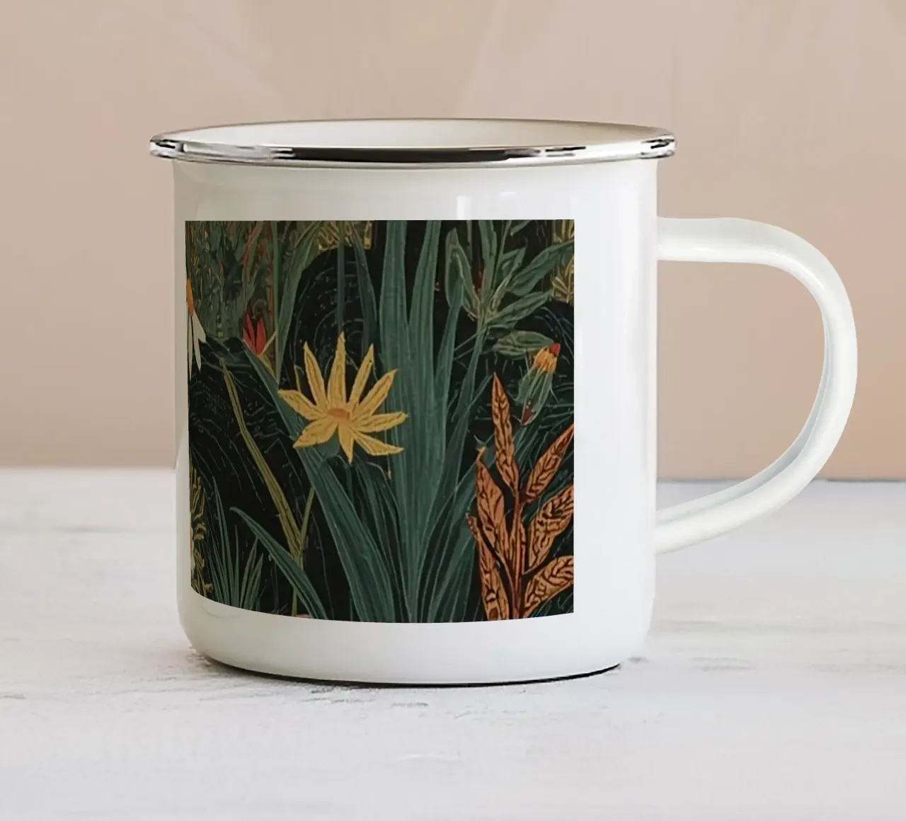 Forest scene with trees moon and flowers enamel mug by DesignDoodle