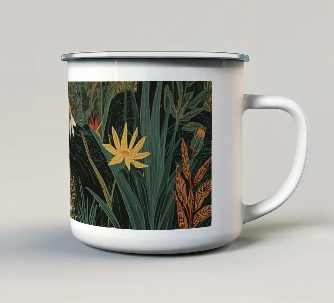 Forest scene with trees moon and flowers enamel mug by DesignDoodle