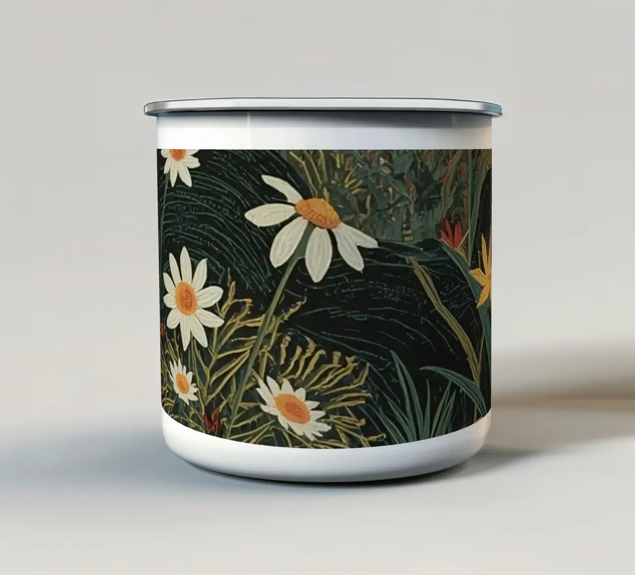 Forest scene with trees moon and flowers enamel mug by DesignDoodle