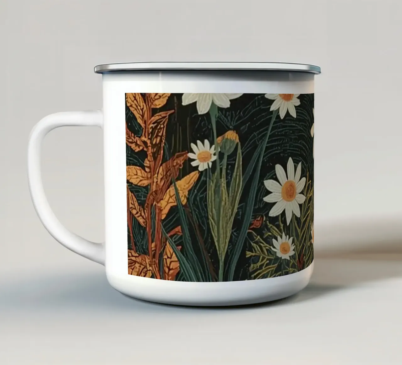 Forest scene with trees moon and flowers enamel mug by DesignDoodle