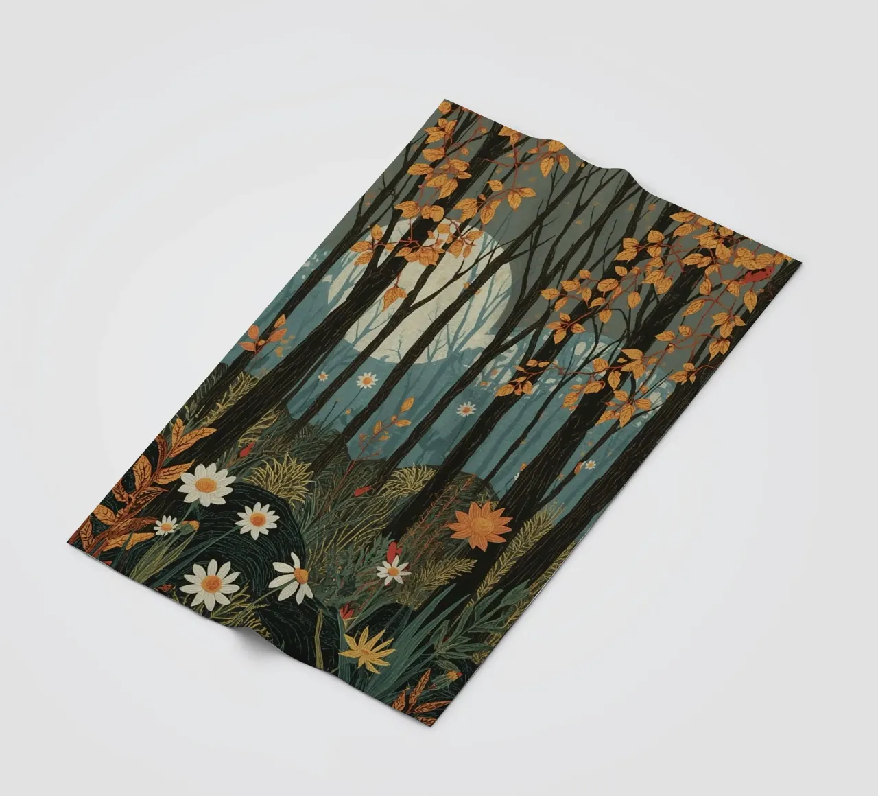 Scena di foresta con alberi, luna e fiori coperta in pile da DesignDoodle