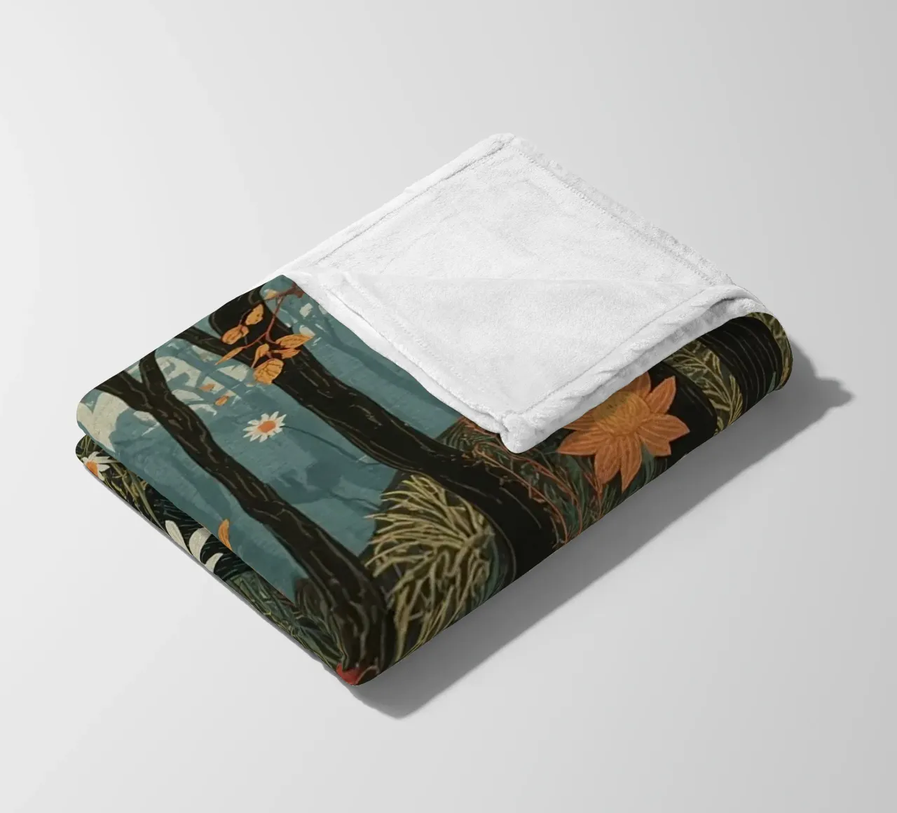 Scena di foresta con alberi, luna e fiori coperta in pile da DesignDoodle