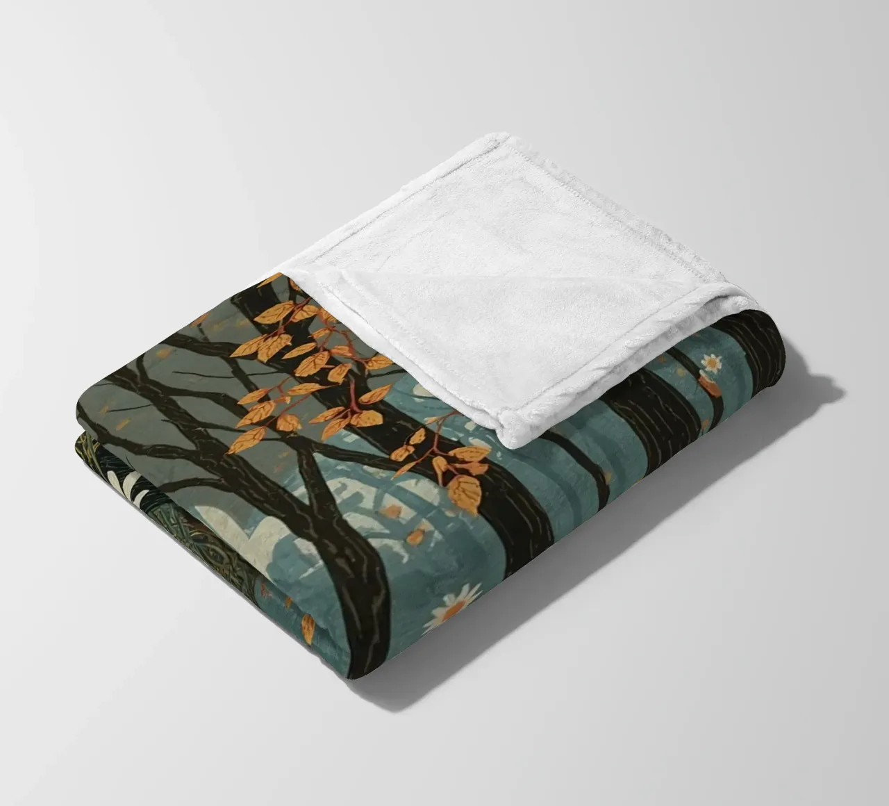 Scena di foresta con alberi, luna e fiori coperta in pile da DesignDoodle
