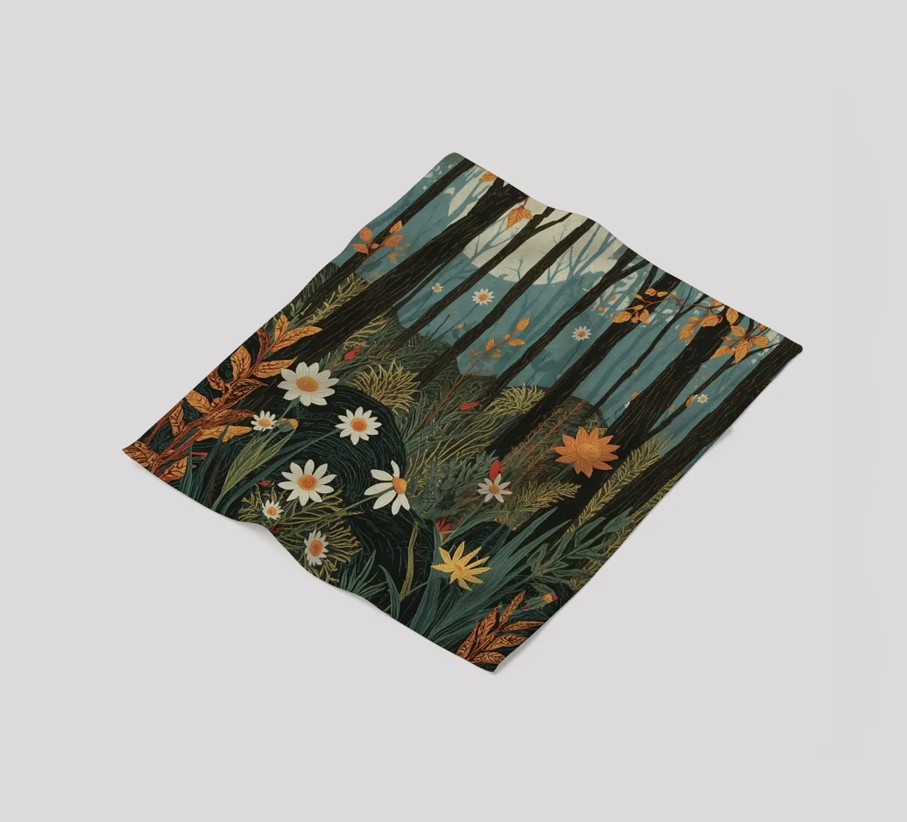 Scena di foresta con alberi, luna e fiori coperta in pile da DesignDoodle
