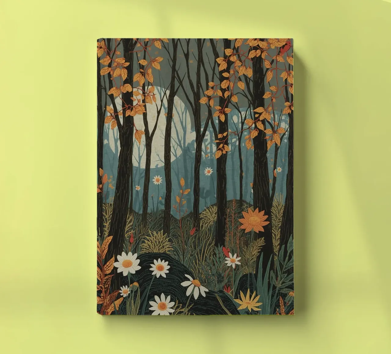 Scena di foresta con alberi, luna e fiori diario da DesignDoodle