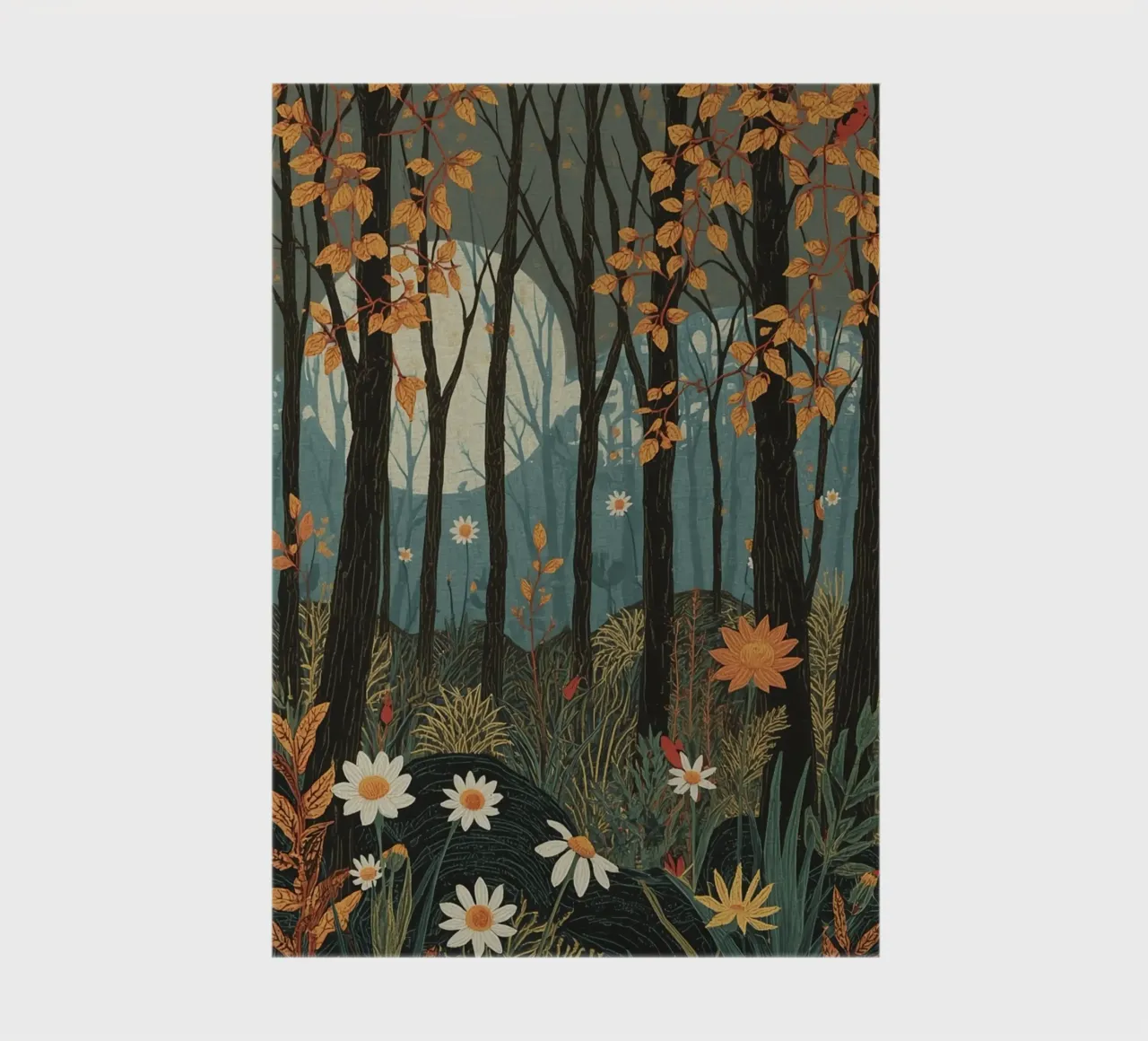 Scena di foresta con alberi, luna e fiori diario da DesignDoodle