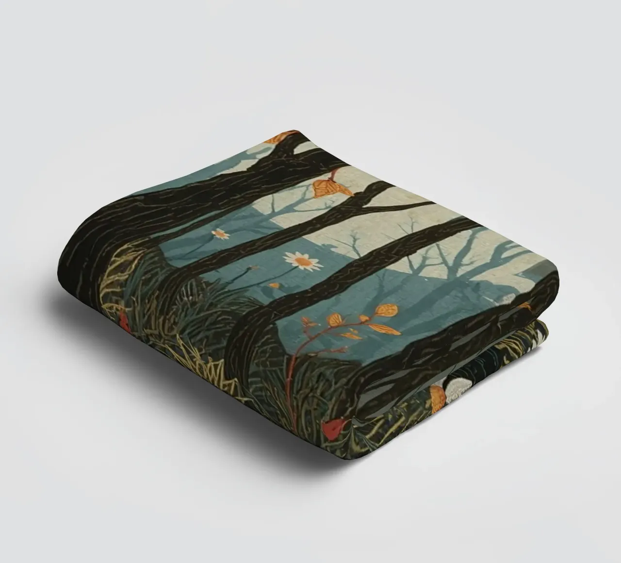 Scena di foresta con alberi, luna e fiori asciugamano da bagno da DesignDoodle