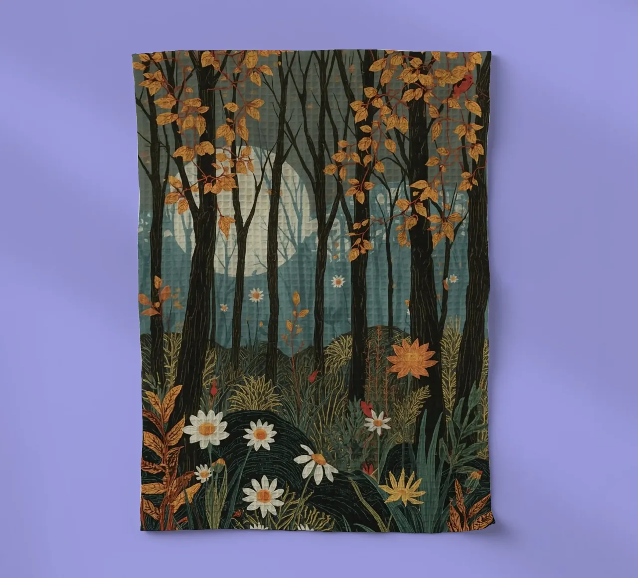 Scena di foresta con alberi, luna e fiori canovaccio da cucina da DesignDoodle