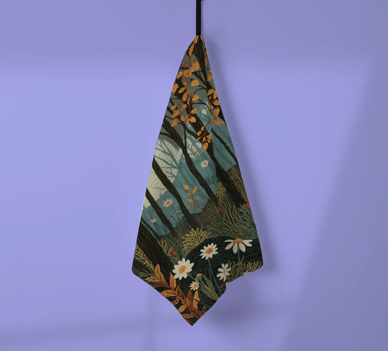 Scena di foresta con alberi, luna e fiori canovaccio da cucina da DesignDoodle