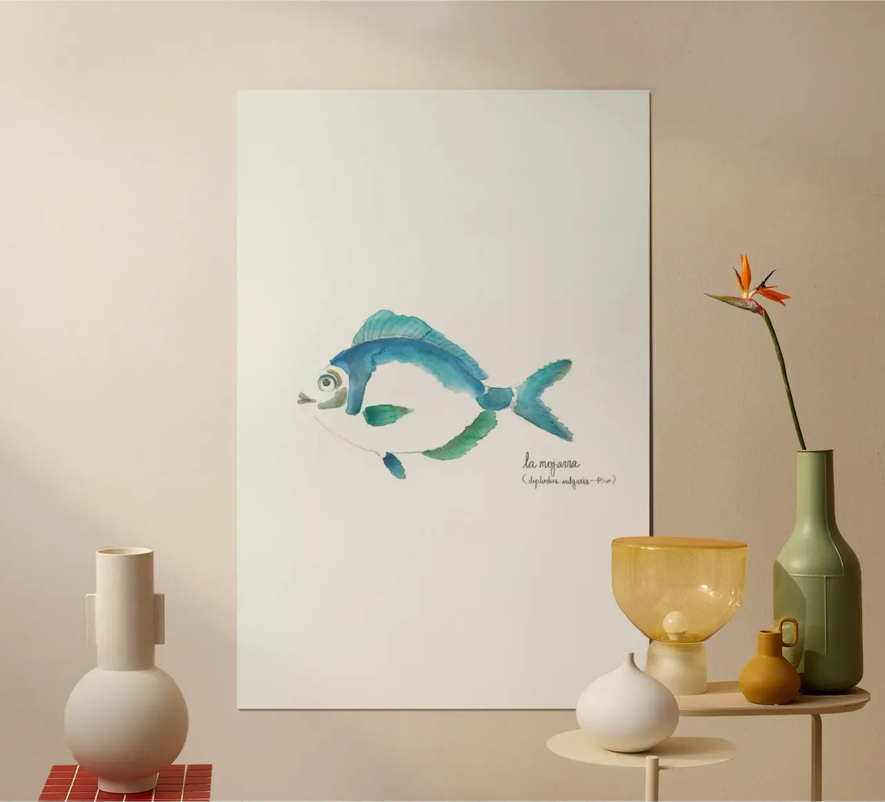 La Mojarra Azul ( blue crappie) poster con telaio in plastica da Sandra De Leon