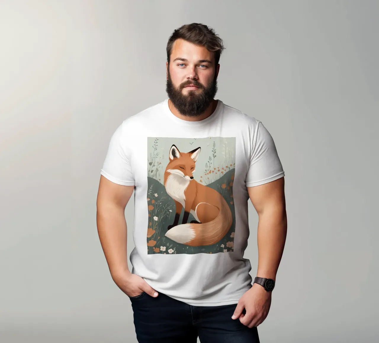 Volpe addormentata in un campo di fiori selvatici t-shirt da DesignDoodle