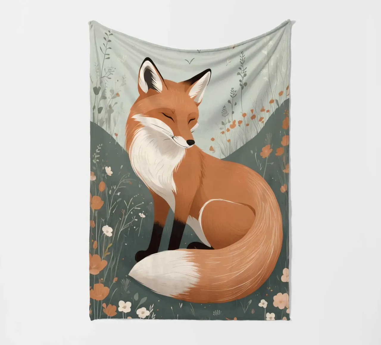 Volpe addormentata in un campo di fiori selvatici coperta in pile da DesignDoodle