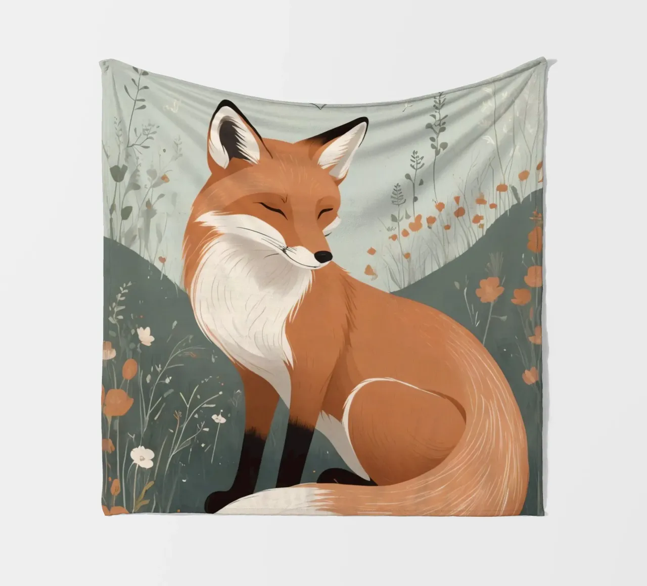 Volpe addormentata in un campo di fiori selvatici coperta in pile da DesignDoodle
