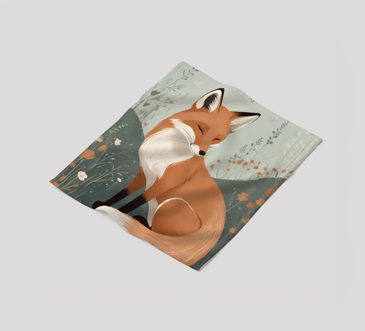 Volpe addormentata in un campo di fiori selvatici coperta in pile da DesignDoodle