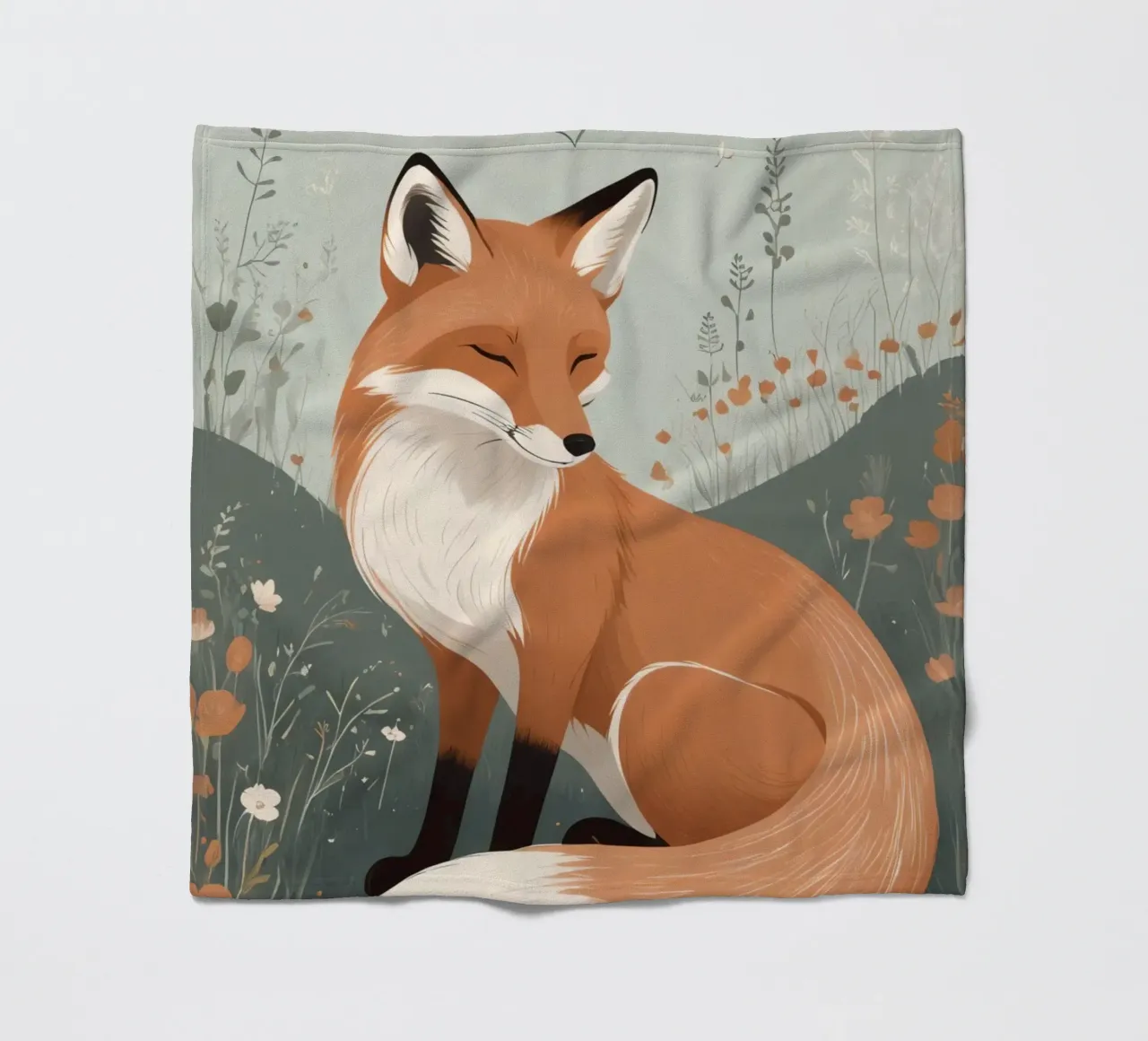 Volpe addormentata in un campo di fiori selvatici coperta in pile da DesignDoodle