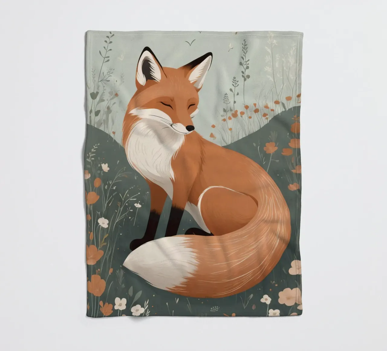 Volpe addormentata in un campo di fiori selvatici coperta in pile da DesignDoodle