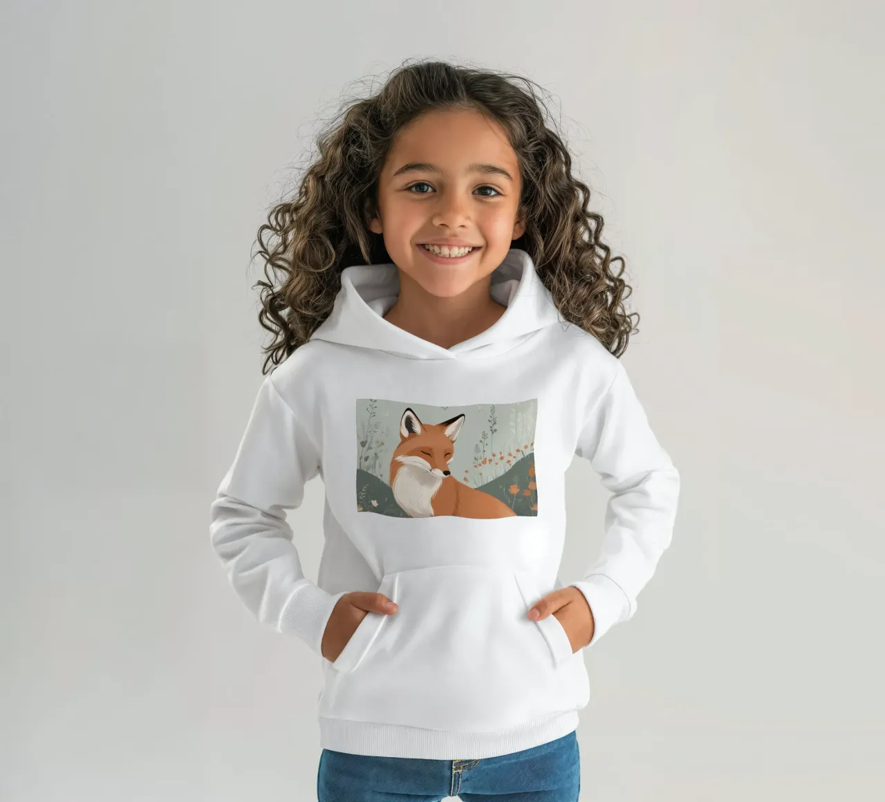 Volpe addormentata in un campo di fiori selvatici felpa bambino con cappuccio da DesignDoodle