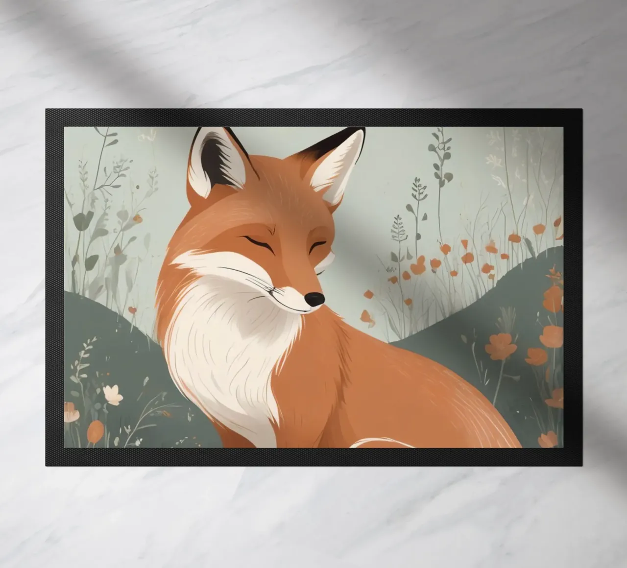 Volpe addormentata in un campo di fiori selvatici zerbino da DesignDoodle