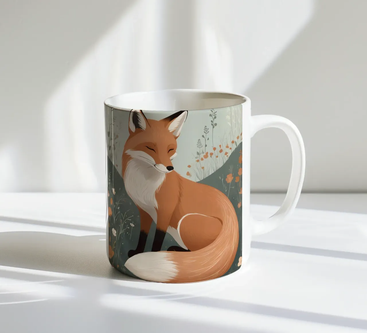 Volpe addormentata in un campo di fiori selvatici tazza in ceramica da DesignDoodle