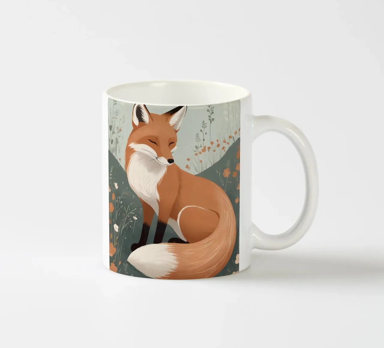 Volpe addormentata in un campo di fiori selvatici tazza in ceramica da DesignDoodle