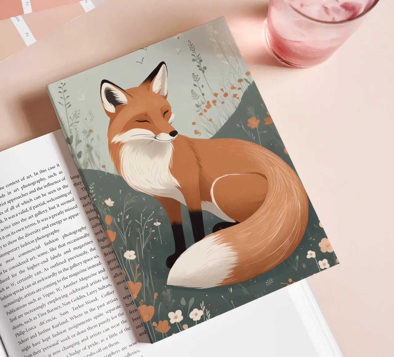 Volpe addormentata in un campo di fiori selvatici diario da DesignDoodle