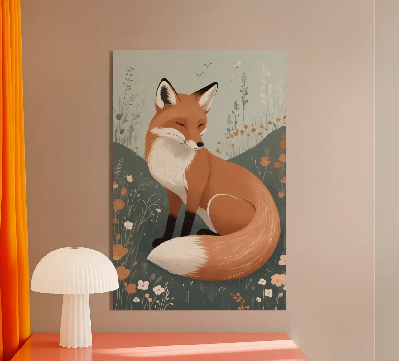 Volpe addormentata in un campo di fiori selvatici plexiglass da DesignDoodle